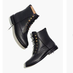 Madewell Combat Ankle Boots womens 6.5 Black Kellie Leather Lace Up